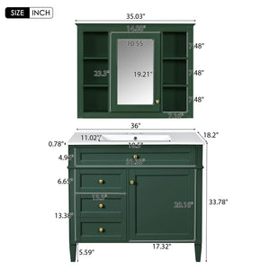Bathroom Vanity With Mirror Cabinet, Single Sink With 2 Soft Closing Doors And 4 Drawers