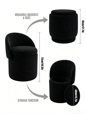 Upholstered Makeup Stool with Storage and Foldable Backrest