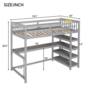 Loft Bed With Storage Shelves And Under Bed Desk