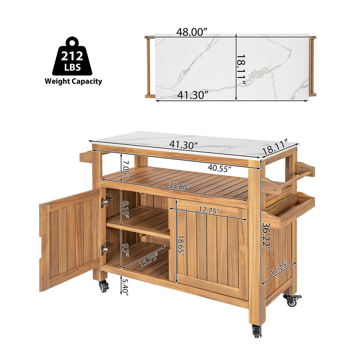 Murphy Outdoor Patio Acacia Wood Bar Cart