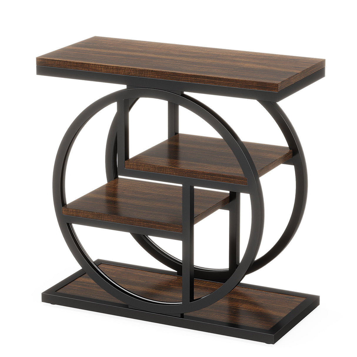 4 Tier Narrow End Table With Storage Shelves For Living Bedroom, Small Spaces - Rustic Brown