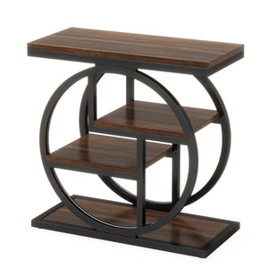 4 Tier Narrow End Table With Storage Shelves For Living Bedroom, Small Spaces - Rustic Brown