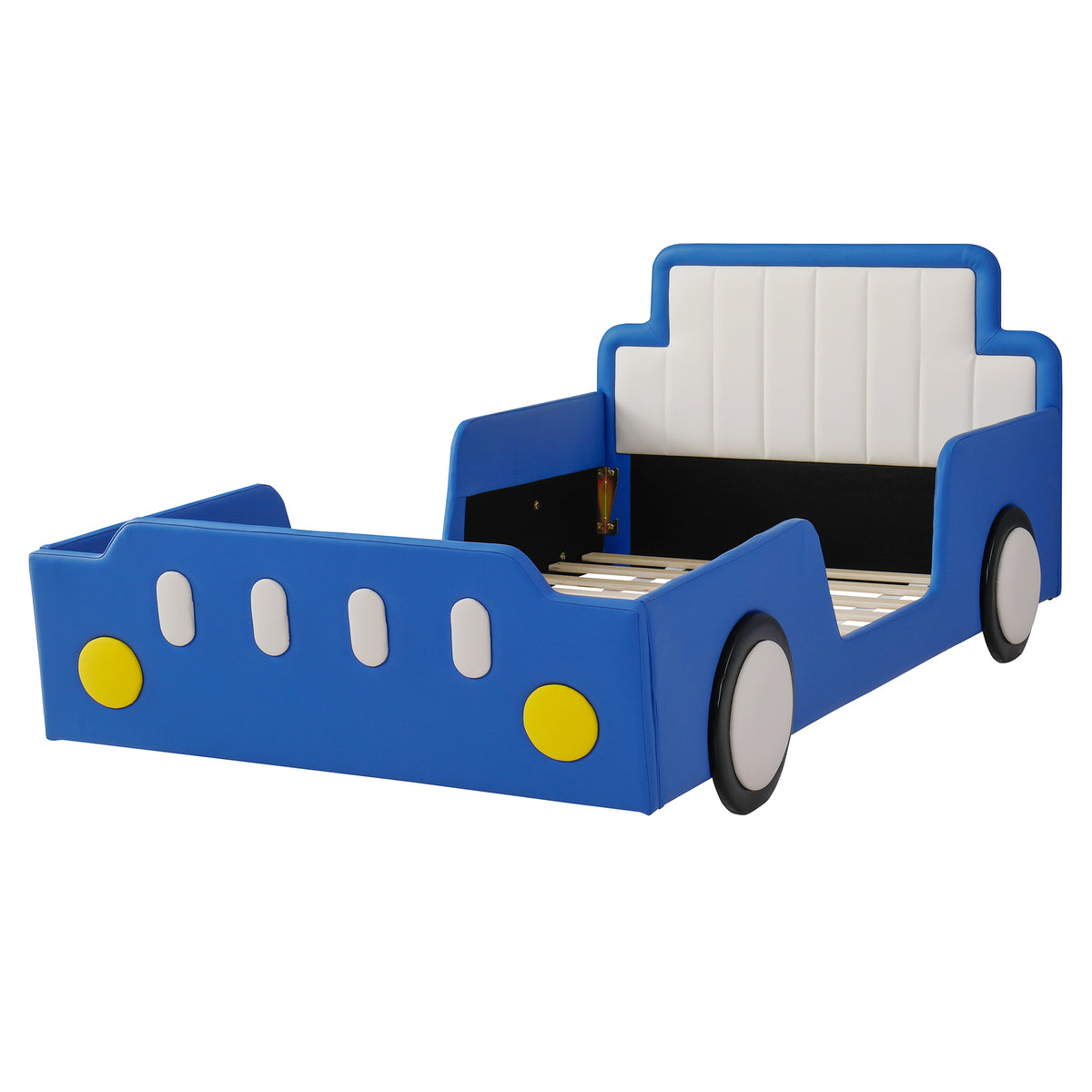 Twin Size Race Car-Shaped Platform Bed with Safety Rails - Red/Blue