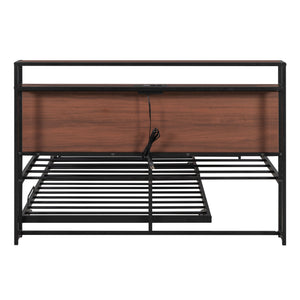 Platform Bed Frame With Trundle, USB Ports And Slat Support, No Box Spring Needed