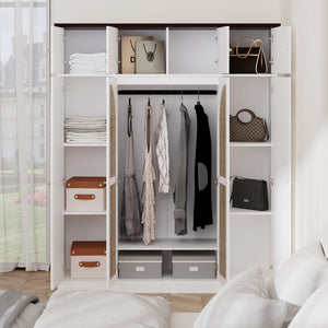 8 Door Armoire Wardrobe With Adjustable Shelves And Hanging Rod