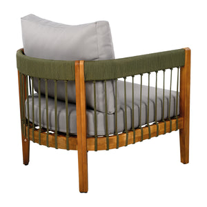 Acacia Wood Outdoor Club Chair with Handwoven Rope Accents