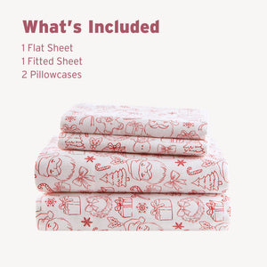 Holiday Doodles Twin XL 100% Cotton 3-Piece Sheet Set - Holiday Doodles