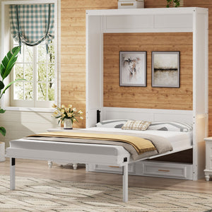 Full Size Murphy Bed With 2 Drawers - Beige