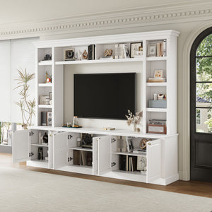 TV Stand With Bookcase, Storage Cabinet With 3 Adjustable Shelves, Living Room Entertainment Center - White