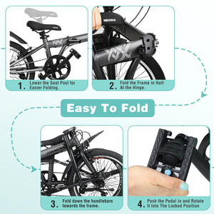 20 Inch Folding Bike for Adults with Basket and Phone Holder