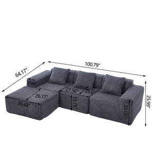 L-Shape Modern Minimalist Modular Sectional Sofa with Deep Seats
