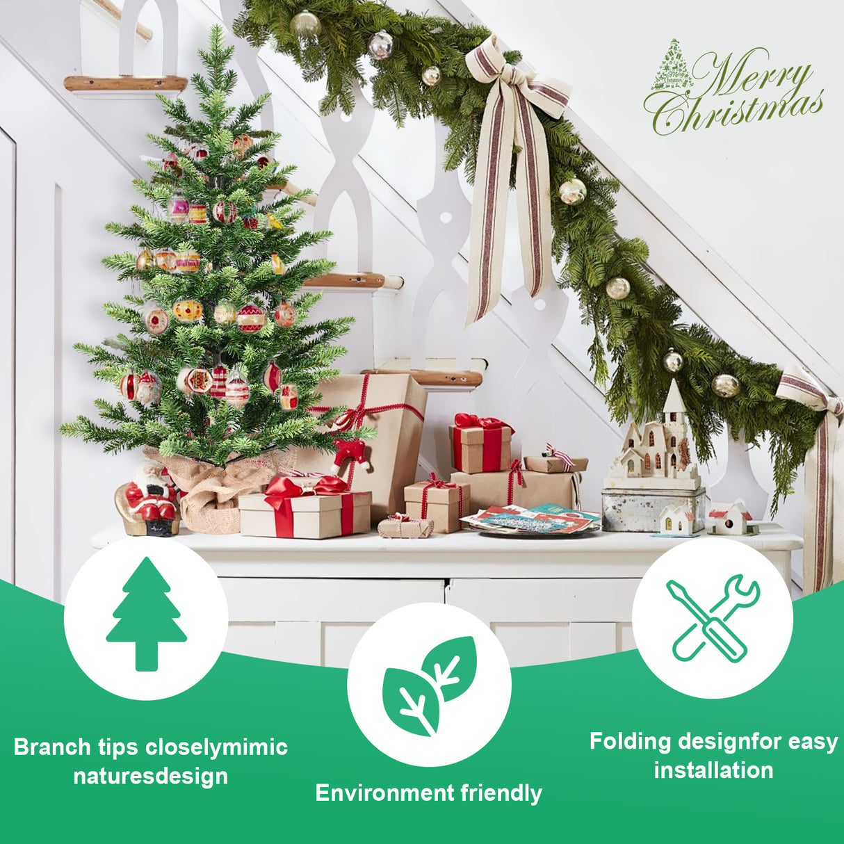 2FT Full PE Tabletop Christmas Tree with 230 Tips, Realistic