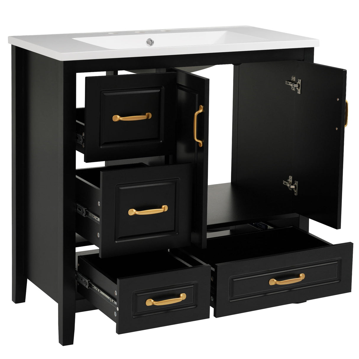 Bathroom Vanity With Sink, Soft Closing Doors & Drawers, Metal Handles
