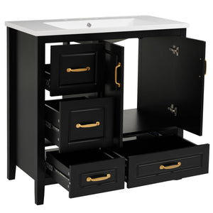 Bathroom Vanity With Sink, Soft Closing Doors & Drawers, Metal Handles