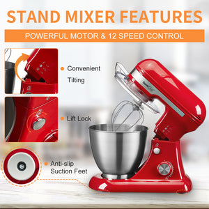 Geek Chef Electric Stand Mixer, 4.8QT, 12 Speeds Tilt-Head