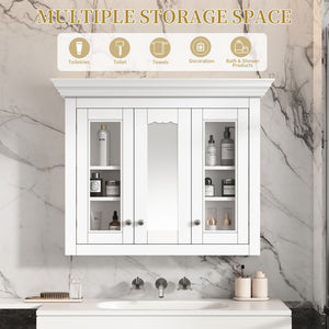 Bathroom Medicine Cabinet With Mirror, 5 Adjustable Closed Shelves, Wall-Mounted - White