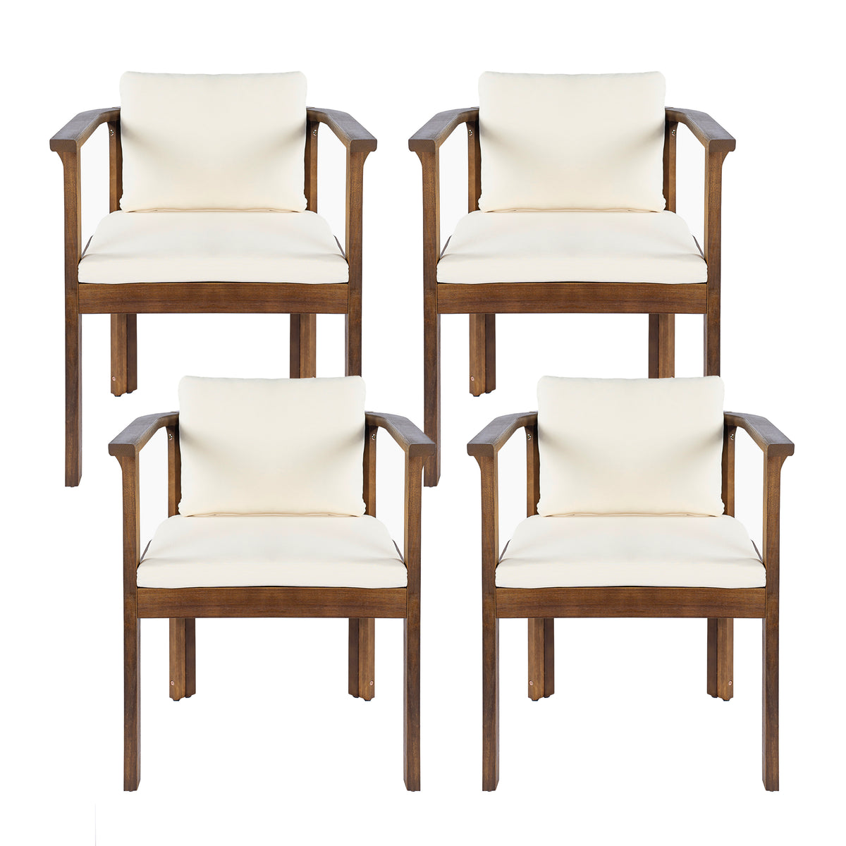 Outdoor Dining Chair Set of 4 with Curved Acacia Wood Arms