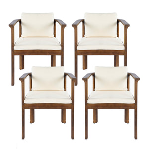 Outdoor Dining Chair Set of 4 with Curved Acacia Wood Arms