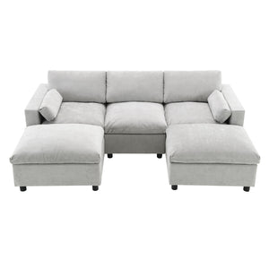 Modular Sectional With Storage Pockets, 5 Seat U Shaped Couch Set With Pillows, Free Combination Modern Cloud Sofa With 2 Movable Ottoman