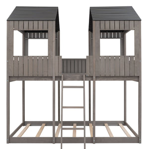Bunk Bed With Roof, Window, Guardrail, Ladder