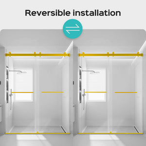 Frameless Double Sliding Shower Door In, Thick Tempered Glass, Reversible Installation