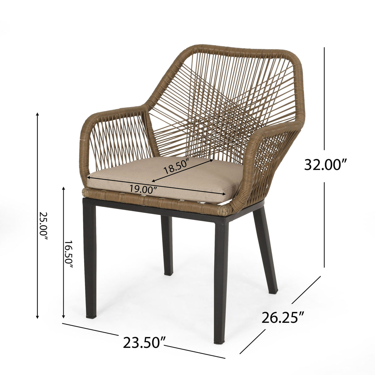 Conversation Set With Tempered Glass Table Top - Light Brown