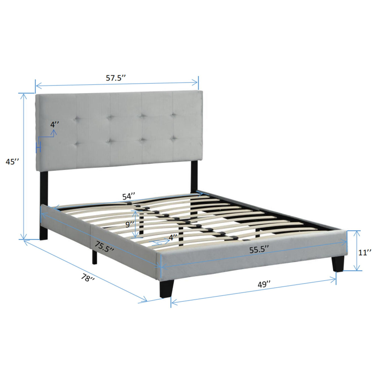Full Size Upholstered Platform Bed Frame With Tufted Headboard - Gray