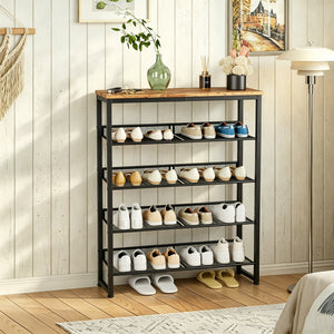Industrial Shoe Rack with 4 Mesh Shelves