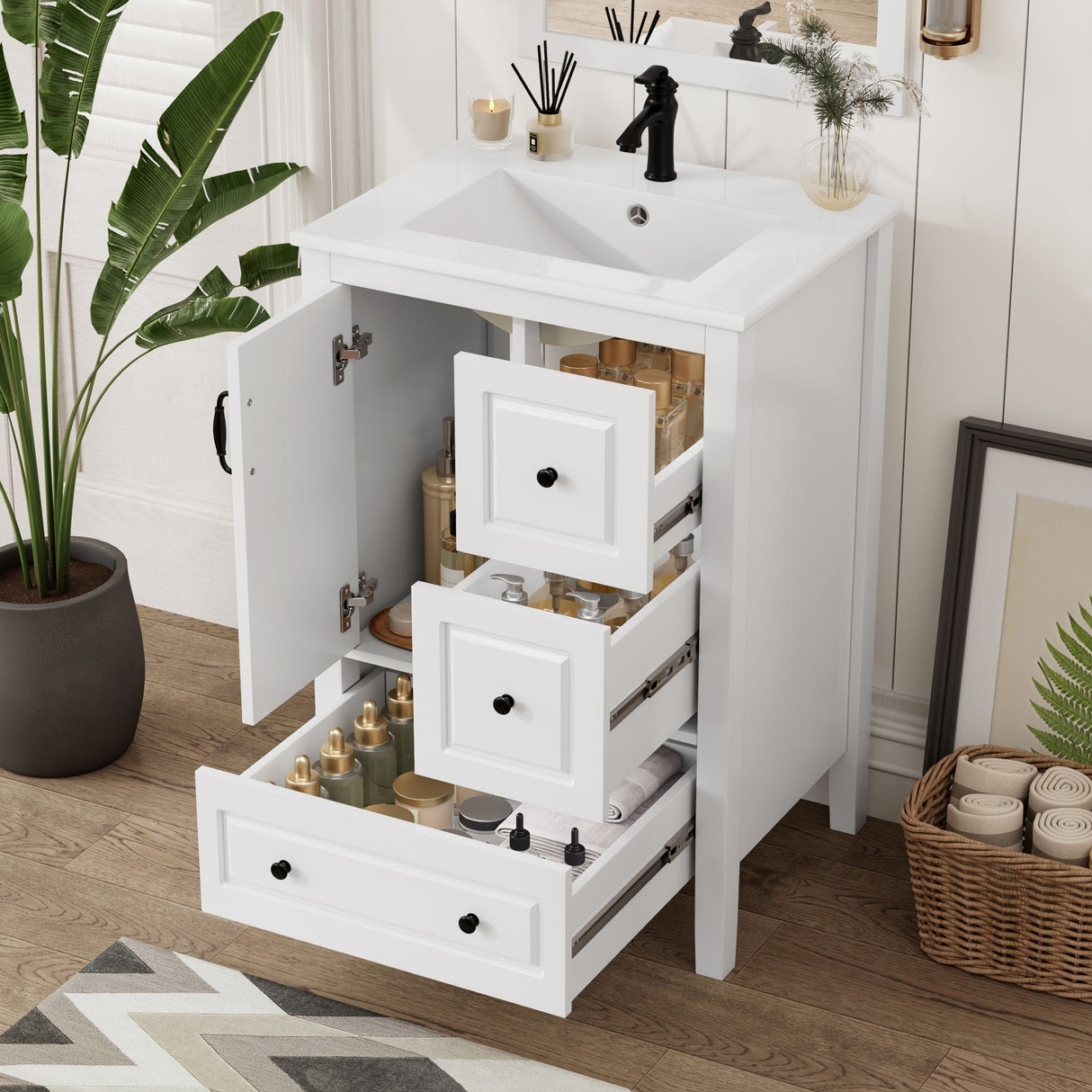 Retro Bathroom Vanity With Sink, Soft Closing Cabinet & Drawers - Best Buy Furniture