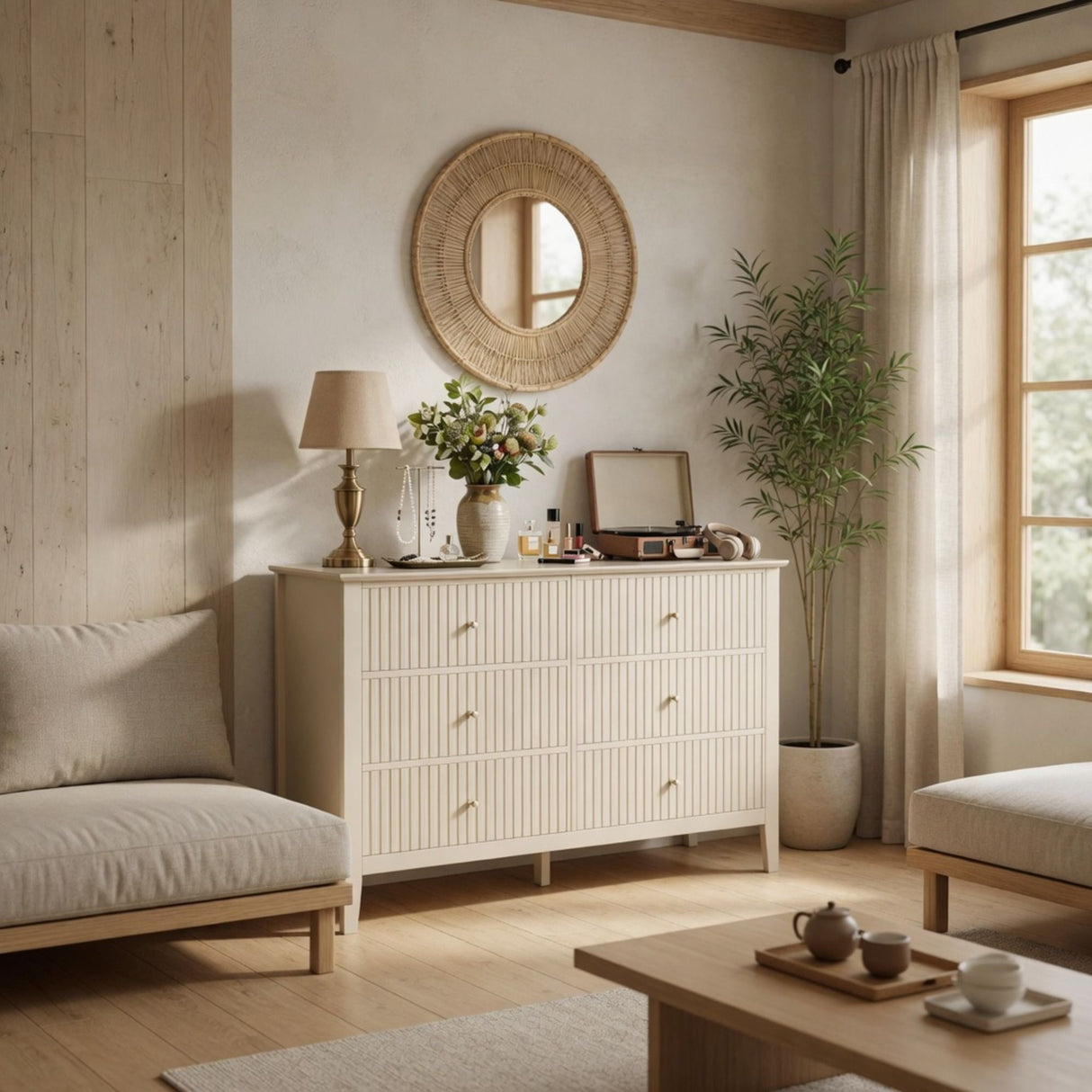 Modern 6 Drawer Fluted Dresser