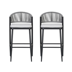 Outdoor Bar Height Metal Frame Counter Stools with Scallop-Shaped Backrest & Water-Resistant Cushions
