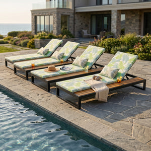 Black Iron & Teak Finish Chaise Lounge Set