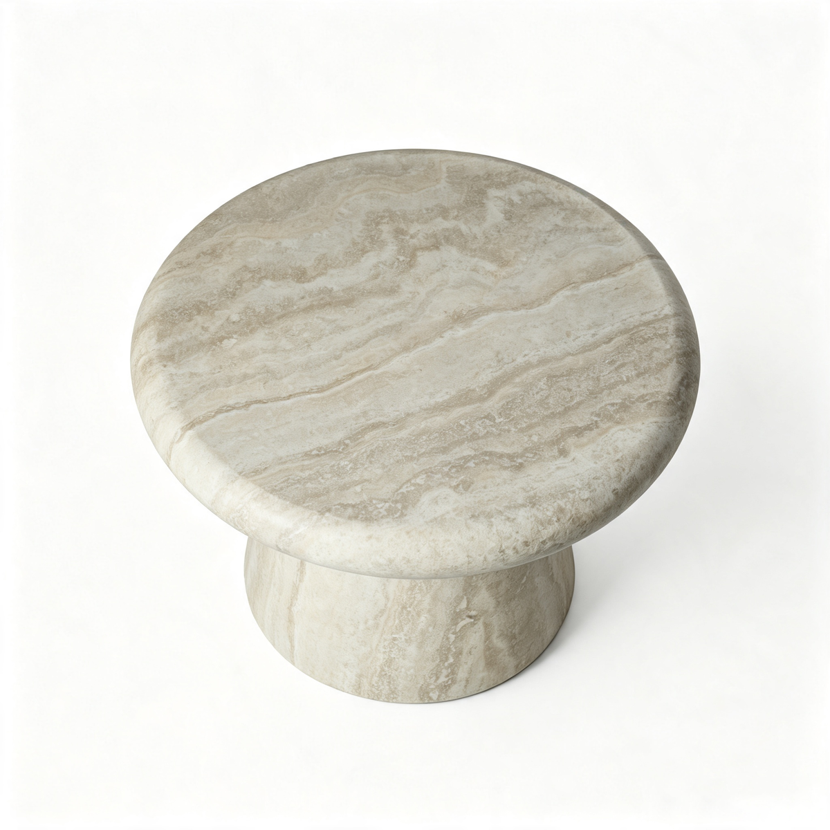 Round Fiberglass Coffee Table, 21.65-Inch, Travertine Print, Low Profile
