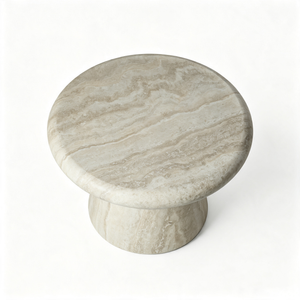 Round Fiberglass Coffee Table, 21.65-Inch, Travertine Print, Low Profile