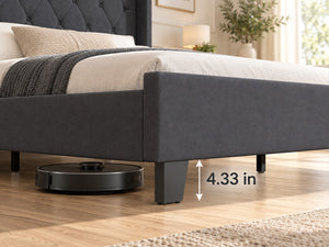 Modern Queen Size Platform Bed Frame with Tufted Velvet Headboard