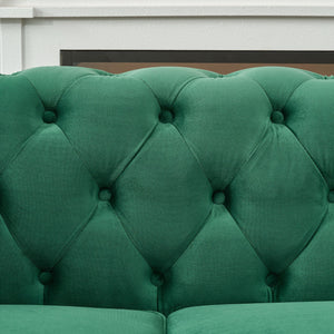 Chesterfield Fabric Sofa With Roll Armrest And Nailhead, Mid Century 2 Seater Couch
