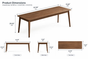 Mid-Century Long Desk Table, 63-Inch, Walnut Wood