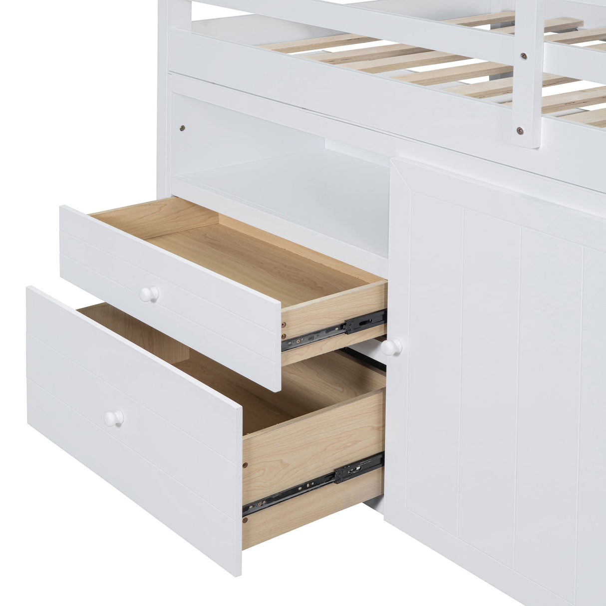 Loft Bed With 4 Drawers, Underneath Cabinet And Shelves