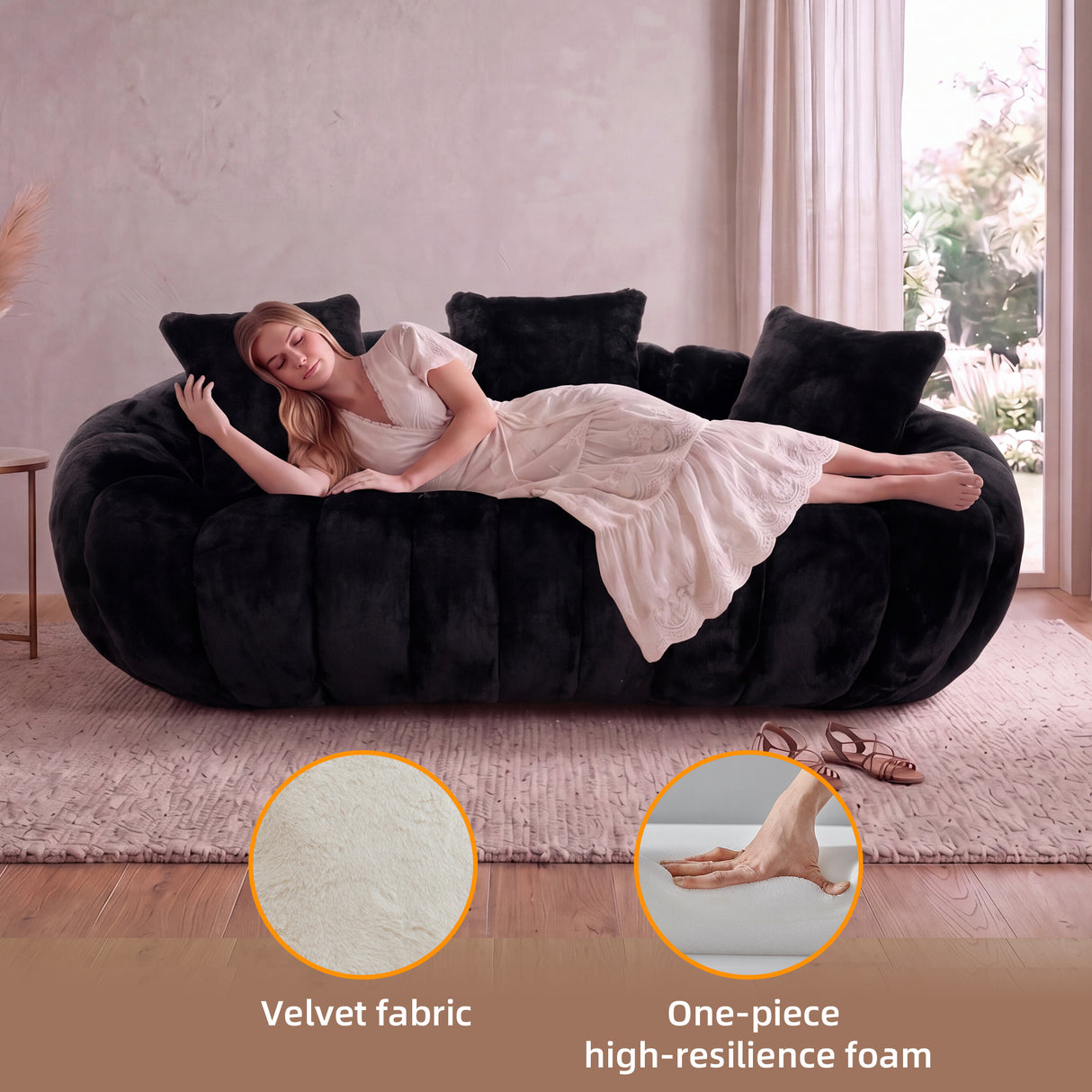 Floral-Shaped Ultra-Soft Faux Fur Two-Seater Sofa