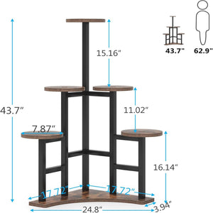 6 Tier Corner Plant Shelf With Frame For Living Room - Rustic Brown