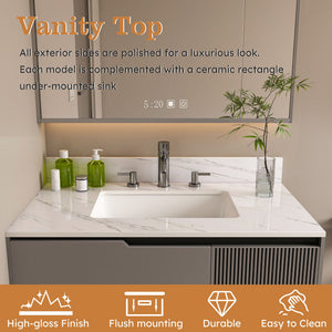 Bianco Carrara Venato Elegant Marble Vanity Top, Bathroom Vanity With Undermount Sink, Sintered Stone