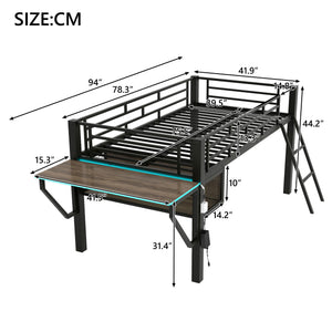 Gaming - Twin Loft Bed With Desk And LED - Black