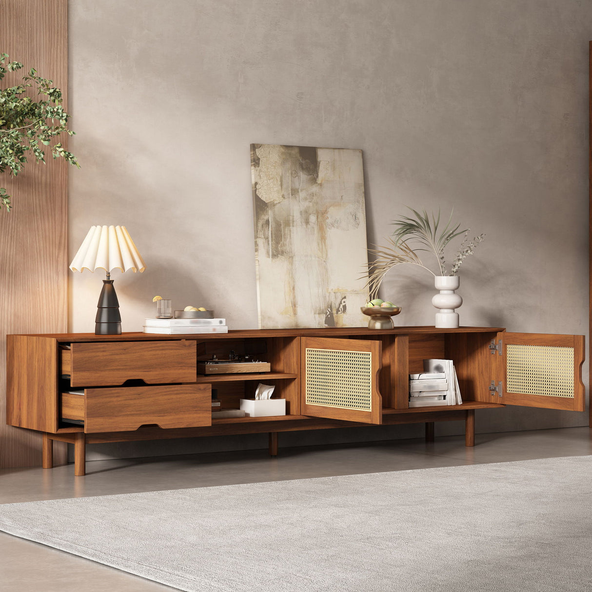 TV Stand For TVs Up To 85", Media Console With 2 Drawers - Walnut