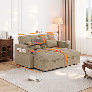 66.33" Modular Sleeper Sofa with Double Storage Chaise