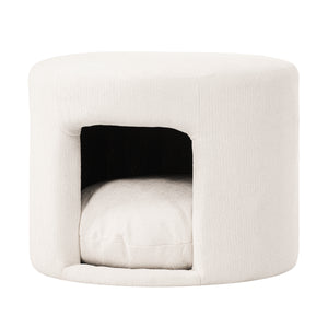 Beige Pet-Friendly Ottoman with Removable Pet Cushion and Hidden Nook