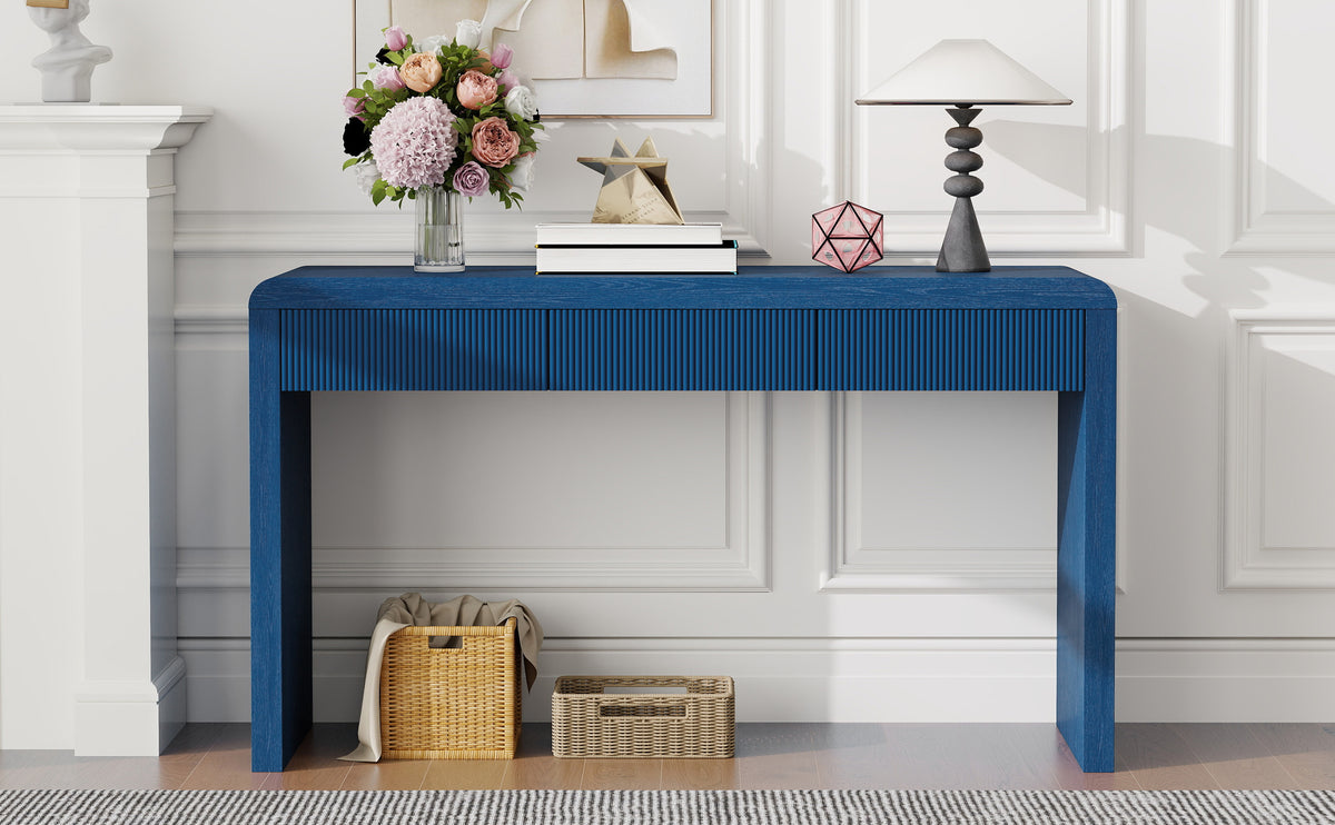 TREXM Rustic Console Table with 3 Fluted Drawers