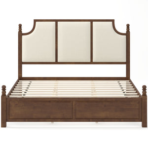 4-Piece King Bedroom Set with Fluted Bed, 2 Nightstands, Bench, Walnut