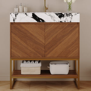 29.9" Modern Free-standing Bathroom Vanity with Ceramic Sink