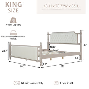 King Size Upholstered Platform Bed with Button Tufted Headboard
