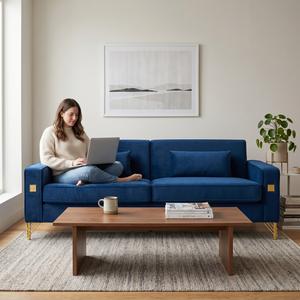 Luxury Velvet Sofa with Gold Accents
